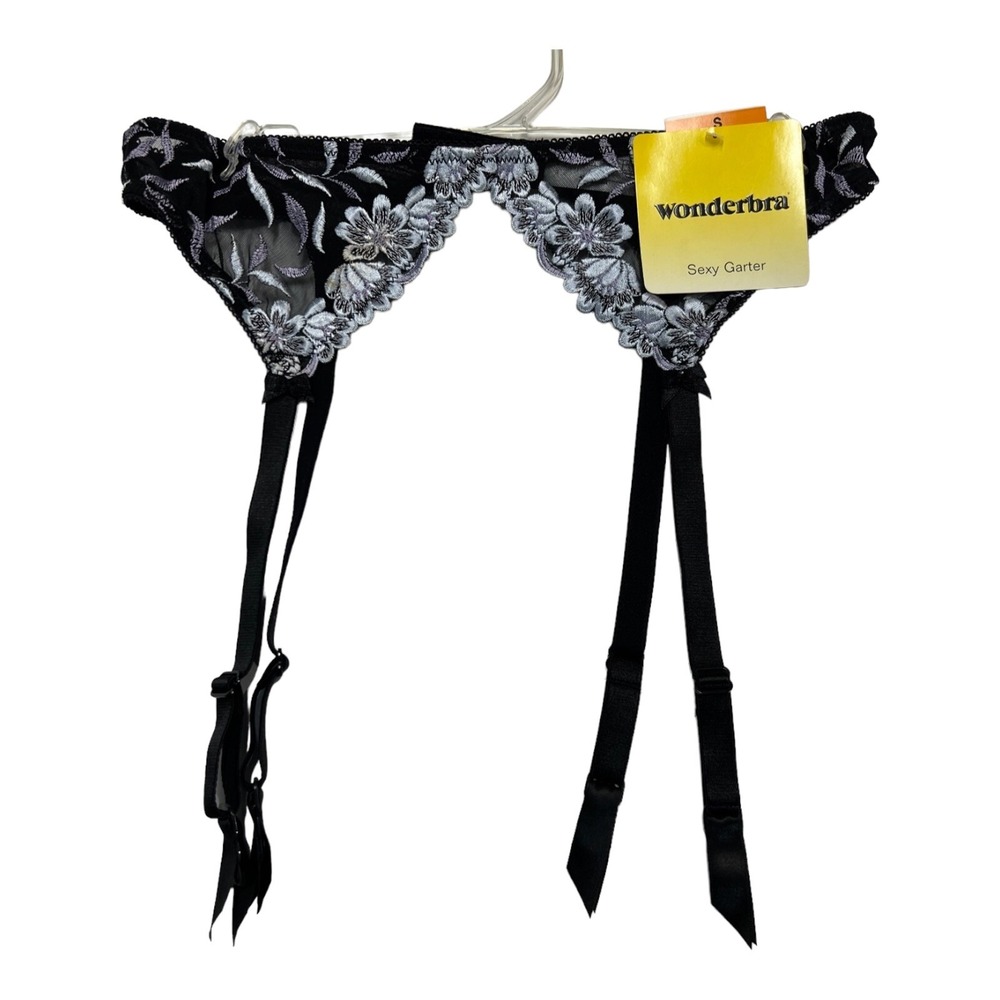 Wonderbra Garter Belt Womens S Black Floral Embroidered Magnolia 7513 Date Night